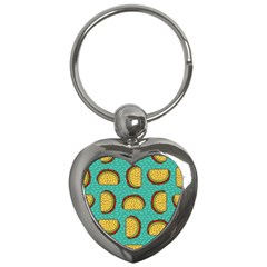 Taco Drawing Background Mexican Fast Food Pattern Key Chain (heart) by Ket1n9