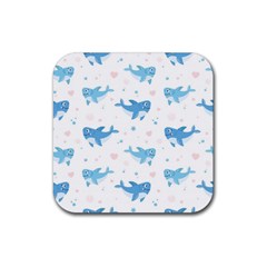 Seamless Pattern With Cute Sharks Hearts Rubber Coaster (square) by Ket1n9