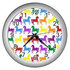 Colorful Horse Background Wallpaper Wall Clock (silver) by Hannah976