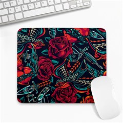 Vintage Flash Tattoos Designs Seamless Pattern Large Mousepad by Hannah976