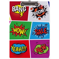 Pop Art Comic Vector Speech Cartoon Bubbles Popart Style With Humor Text Boom Bang Bubbling Expressi A4 Acrylic Clipboard by Hannah976