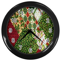 Christmas Quilt Background Wall Clock (black) by Ndabl3x