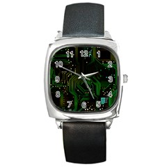 Circuits Circuit Board Green Technology Square Metal Watch by Ndabl3x