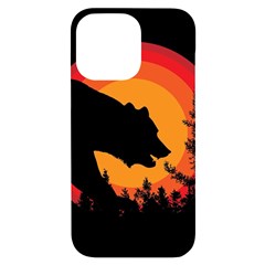 Forest Bear Silhouette Sunset Iphone 14 Pro Max Black Uv Print Case by Cendanart