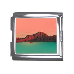 Brown Mountain Illustration Sunset Digital Art Mountains Mega Link Italian Charm (18mm) by Cendanart