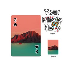 Brown Mountain Illustration Sunset Digital Art Mountains Playing Cards 54 Designs (mini) by Cendanart