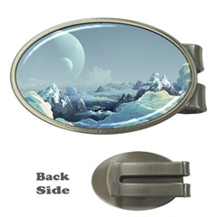 Mountain Covered Snow Mountains Clouds Fantasy Art Money Clips (oval)  by Cendanart