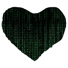 Green Matrix Code Illustration Digital Art Portrait Display Large 19  Premium Flano Heart Shape Cushions by Cendanart