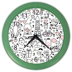 Big Collection With Hand Drawn Objects Valentines Day Color Wall Clock by Bedest