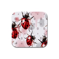 Ladybugs Pattern Texture Watercolor Rubber Square Coaster (4 Pack) by Bedest