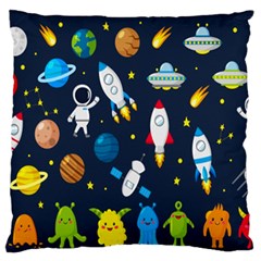 Big Set Cute Astronauts Space Planets Stars Aliens Rockets Ufo Constellations Satellite Moon Rover V Standard Premium Plush Fleece Cushion Case (two Sides) by Bedest