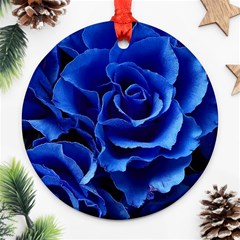 Blue Roses Flowers Plant Romance Blossom Bloom Nature Flora Petals Ornament (round) by Bedest