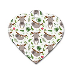 Seamless Pattern With Cute Sloths Dog Tag Heart (two Sides) by Bedest