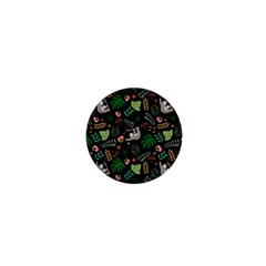 Floral Pattern With Plants Sloth Flowers Black Backdrop 1  Mini Buttons by Bedest