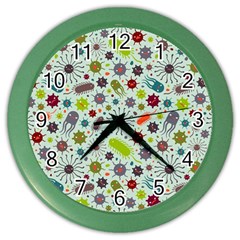 Seamless Pattern With Viruses Color Wall Clock by Bedest