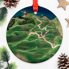 Coast Aerial View Beautiful Landscape Nature Ocean Road Graphy Aerial Coast Drone Ornament (round) by Bedest