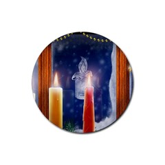 Christmas Lighting Candles Rubber Round Coaster (4 Pack) by Cendanart