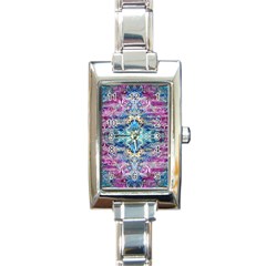 Magenta On Cobalt Arabesque Rectangle Italian Charm Watch by kaleidomarblingart