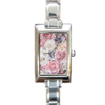 Pastel Rose Flower Blue Pink White Rectangle Italian Charm Watch Front