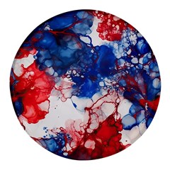 Red White And Blue Alcohol Ink American Patriotic  Flag Colors Alcohol Ink Round Glass Fridge Magnet (4 Pack) by PodArtist