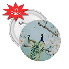 Couple Peacock Bird Spring White Blue Art Magnolia Fantasy Flower 2 25  Buttons (10 Pack)  by Ndabl3x