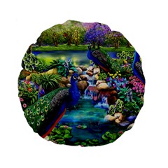 Peacocks In Garden Standard 15  Premium Flano Round Cushions by Ndabl3x