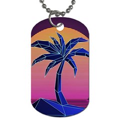 Abstract 3d Art Holiday Island Palm Tree Pink Purple Summer Sunset Water Dog Tag (one Side) by Cemarart