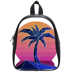 Abstract 3d Art Holiday Island Palm Tree Pink Purple Summer Sunset Water School Bag (small) by Cemarart