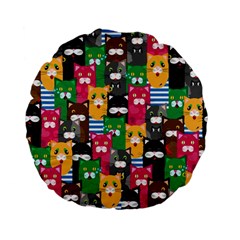 Cat Funny Colorful Pattern Standard 15  Premium Flano Round Cushions by Grandong