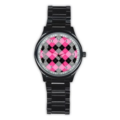 Seamless Argyle Pattern Stainless Steel Round Watch by Grandong