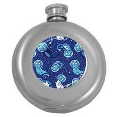 Cat Astronaut Space Suit Pattern Round Hip Flask (5 Oz) by Cemarart