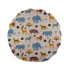 Wild Animals Seamless Pattern Standard 15  Premium Flano Round Cushions by Ndabl3x