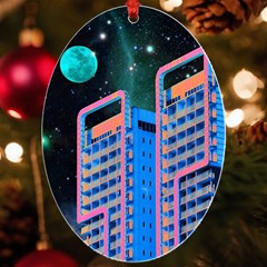 Fantasy City Architecture Building Cityscape Uv Print Acrylic Ornament Oval by Cemarart