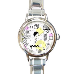 Graphic Design Geometric Background Round Italian Charm Watch by Grandong