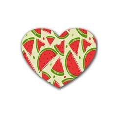 Cute Watermelon Seamless Pattern Rubber Heart Coaster (4 Pack) by Grandong