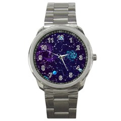 Realistic Night Sky With Constellations Sport Metal Watch by Cemarart