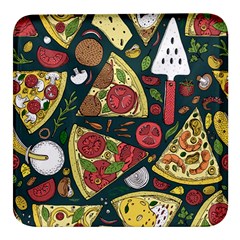 Seamless Pizza Slice Pattern Illustration Great Pizzeria Background Square Glass Fridge Magnet (4 Pack) by Cemarart