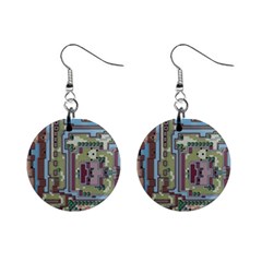 Arcade Game Retro Pattern Mini Button Earrings by Cemarart