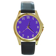 Ultra Violet Purple Round Gold Metal Watch by bruzer