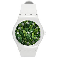 Green Leaves Round Plastic Sport Watch (m) by goljakoff