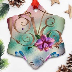 Love Amour Butterfly Colors Flowers Text Ornament (snowflake) by Grandong