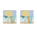 Beach Sea Surfboards Water Sand Drawing  Boho Bohemian Nature Cufflinks (Square) Front(Pair)