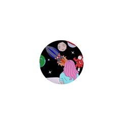 Girl Bed Space Planets Spaceship Rocket Astronaut Galaxy Universe Cosmos Woman Dream Imagination Bed 1  Mini Buttons by Maspions