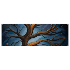 Tree Branches Mystical Moon Expressionist Oil Painting Acrylic Painting Abstract Nature Moonlight Ni Banner And Sign 12  X 4  by Maspions