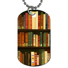 Books Bookshelves Library Fantasy Apothecary Book Nook Literature Study Dog Tag (one Side) by Grandong