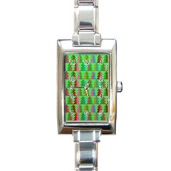 Trees Pattern Retro Pink Red Yellow Holidays Advent Christmas Rectangle Italian Charm Watch by Maspions