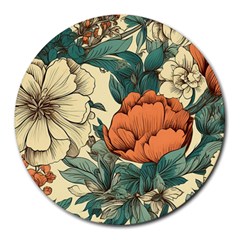 Flowers Pattern Texture Art Colorful Nature Painting Surface Vintage Round Mousepad by Maspions