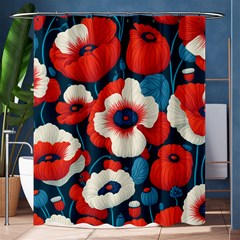 Red Poppies Flowers Art Nature Pattern Shower Curtain 60  X 72  (medium)  by Maspions