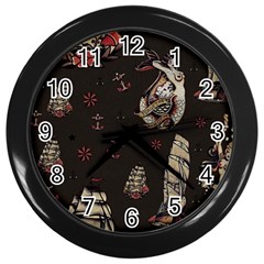 Vintage Tattoos Nautical Wall Clock (black) by Apen