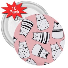 Cute Cats Cartoon Seamless-pattern 3  Buttons (10 Pack)  by Apen